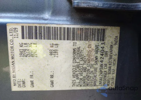 2010 Nissan Altima 2.5 S z USA, uszkodzony, nr VIN 1N4AL2AP3AN424043